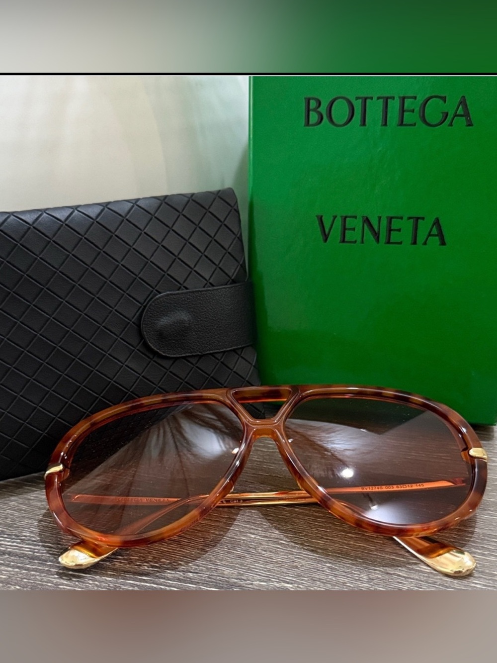 BOTTEGA VENETA Aviator Sunglasses • Brown/Gold • Like New • Celeb Favs - Picture 2 of 7